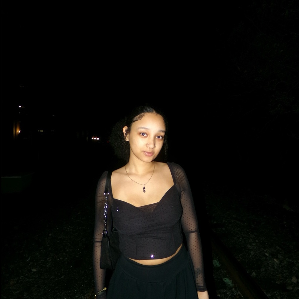 SHEIN Black Mesh Sleeve Crop Top